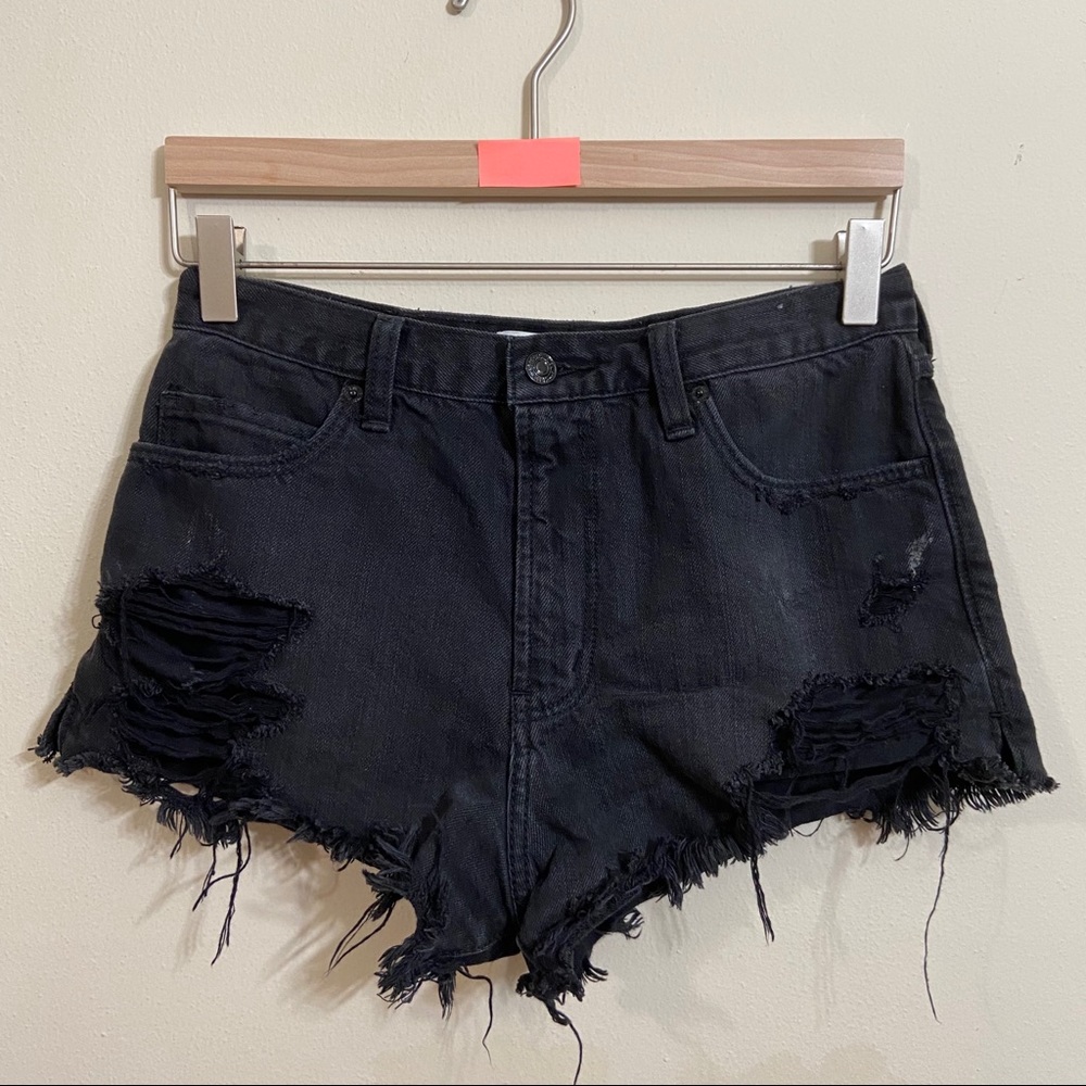 Black Distressed High Waisted Denim Shorts